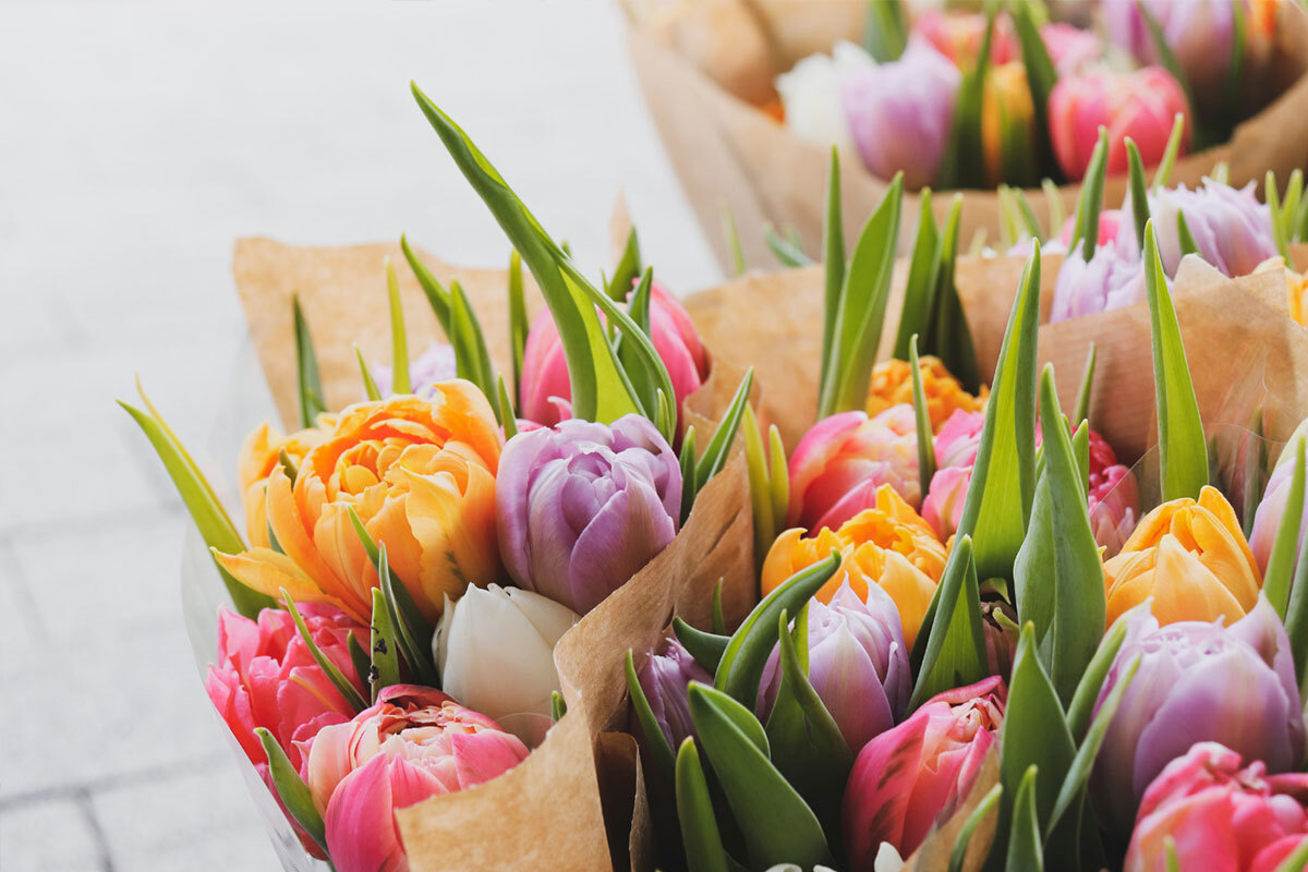 A bouquet of lilies and tulips