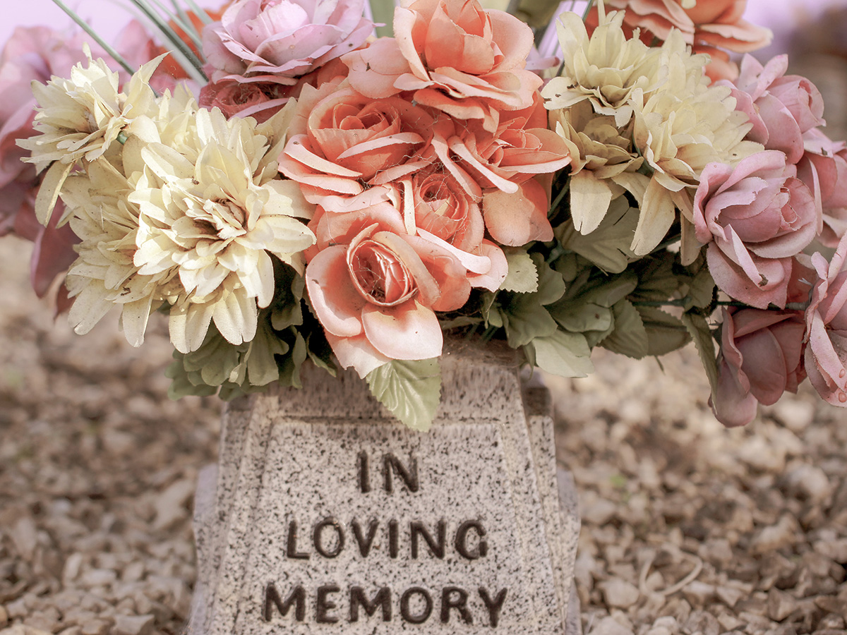 Flowers at a gravesite.